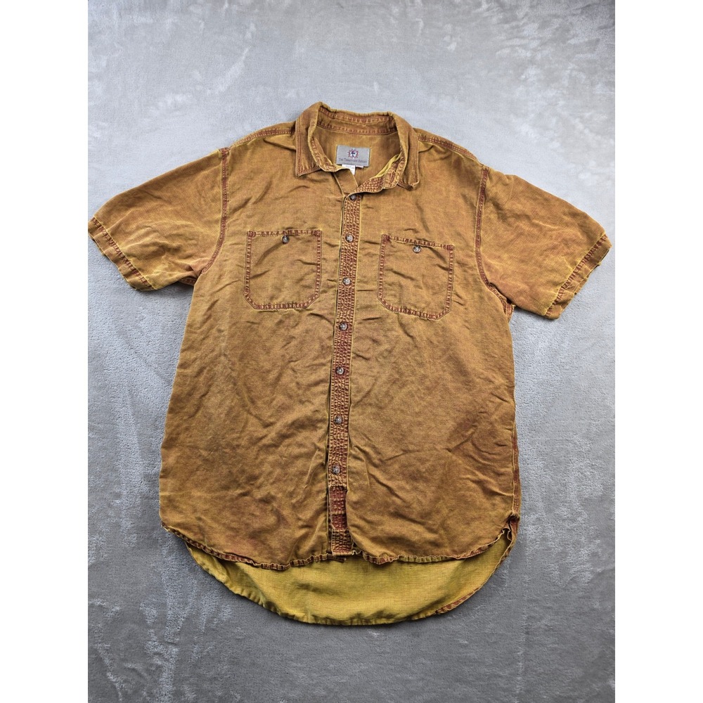 Vintage The Territory Ahead Shirt Mens XLT Mustard Silk Linen Short Sleeve